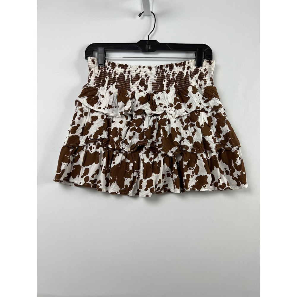Sincerely Jules Skort Women Large Brown Cow Print Tiered Ruffle Smocked Mini